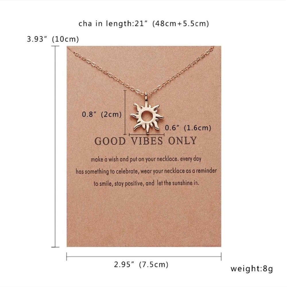 Good Vibes Only Sun Ray Quote Charm Necklace New - Picture 5 of 5